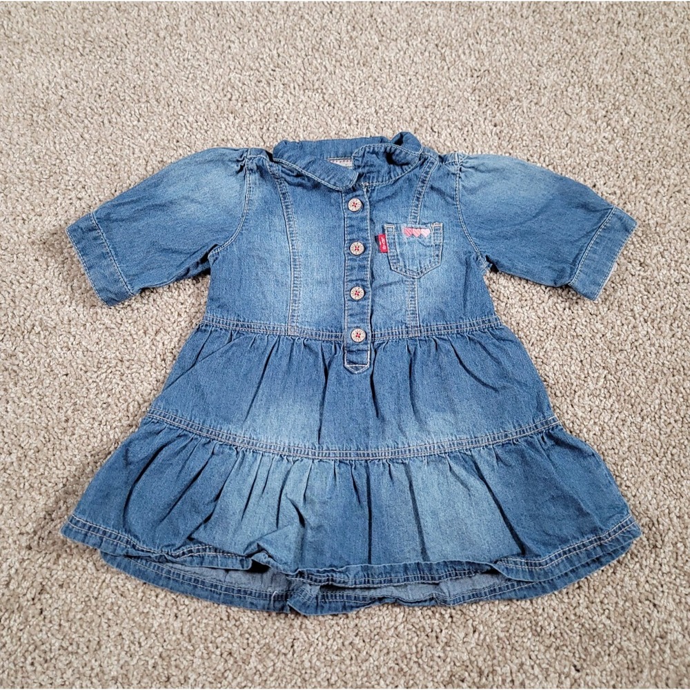 Levi's 6-9 Months Baby Girl Denim Dress Western Chambray Vintage Y2K Pocket CUTE
